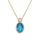 14K Gold Blue Topaz & Diamond Linear Pendant